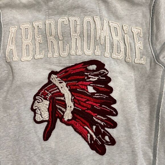 Y2K Abercrombie & Fitch S Hoodie Spellout Native Indian Head Distressed Unisex - Picture 9 of 15